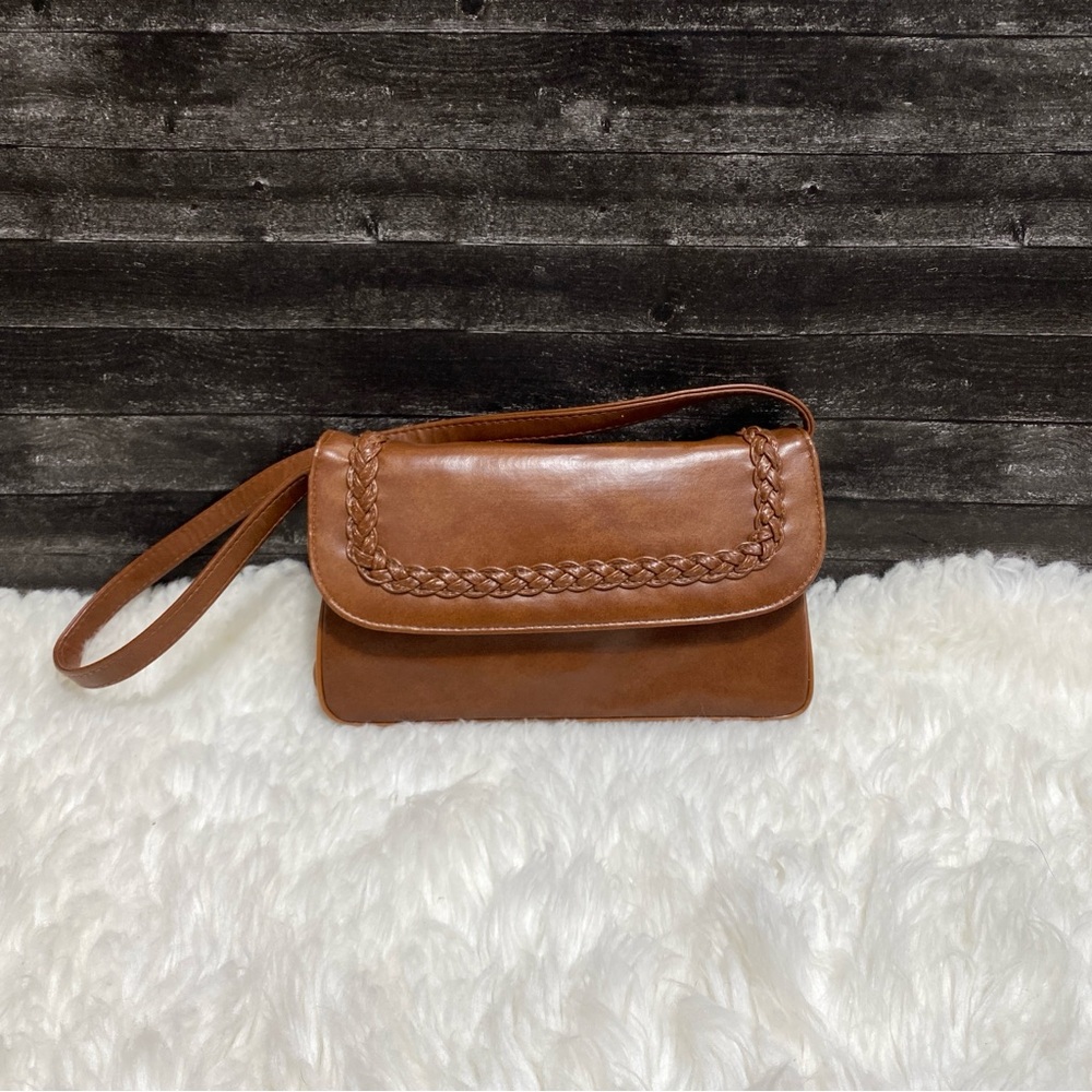 VINTAGE BROWN BRAIDED LEATHER SHOULDER BAG MINIMALISTC BOHO CHIC